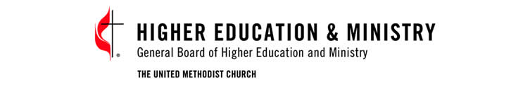 GBHEM logo: black cross with red flame on left; text: General Board of Higher Education and Ministry, United Methodist Church