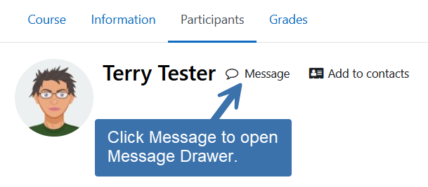 Screenshot showing top of profile page with arrow pointing to "Message" link.